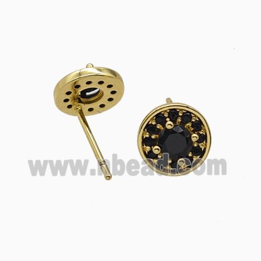 Copper Earring Studs Pave Zircon, Gold Plated