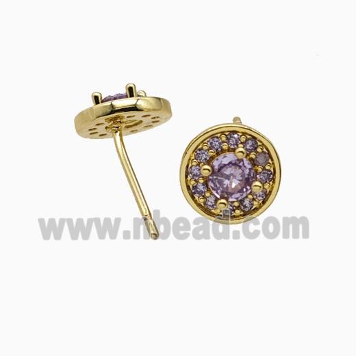 Copper Earring Studs Pave Zircon, Gold Plated