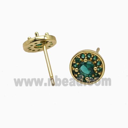 Copper Earring Studs Pave Zircon, Gold Plated