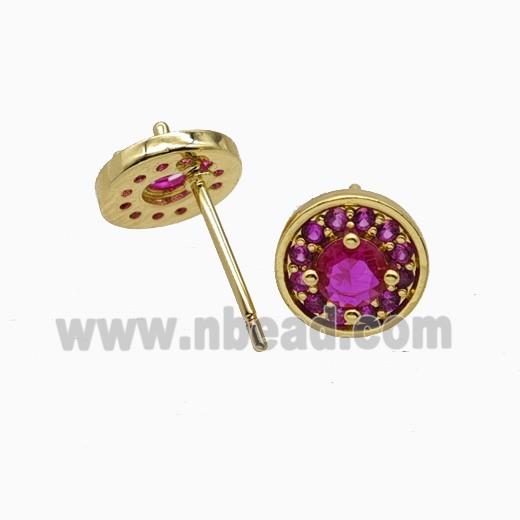 Copper Earring Studs Pave Zircon, Gold Plated