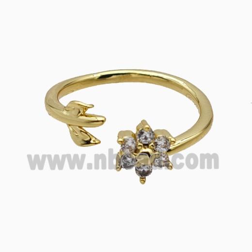 Copper Leaf Flower Rins Pave Zirconia Gold Plated