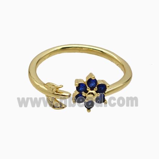 Copper Leaf Flower Rins Pave Zirconia Gold Plated
