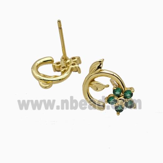 Copper Flower Stud Earrings Pave Zirconia Gold Plated