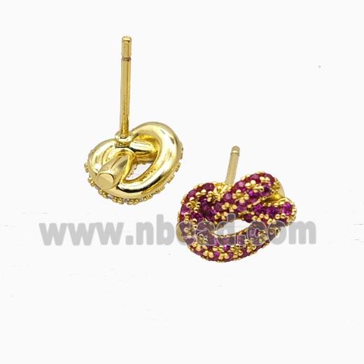 Copper Earring Studs Pave Zircon, Gold Plated