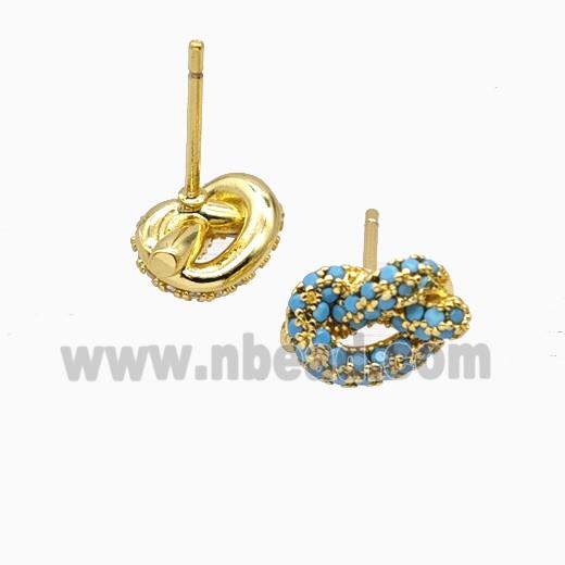 Copper Knot Stud Earrings Pave Zirconia Gold Plated
