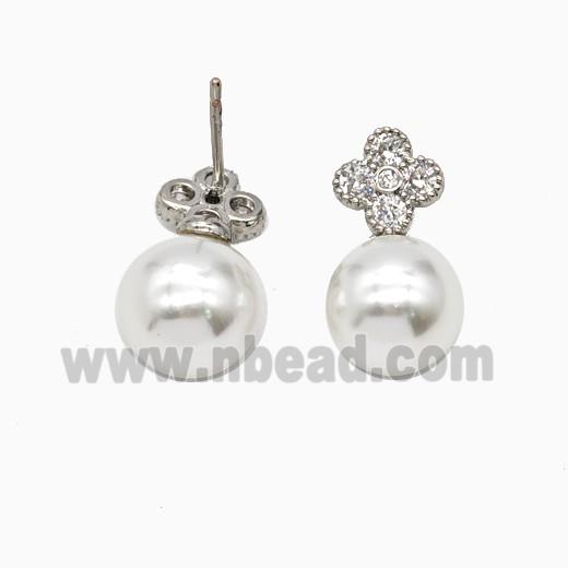 Copper Clover Stud Earrings Pave Zirconia Resin Platinum Plated