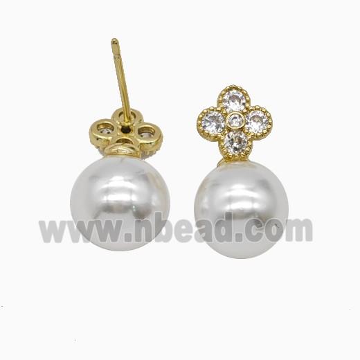 Copper Clover Stud Earrings Pave Zirconia Resin Gold Plated