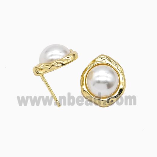 Copper Earring Studs Pave Zircon, Gold Plated