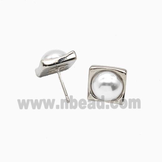 Copper Stud Earrings Pave Resin Platinum Plated