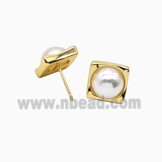 Copper Earring Studs Pave Zircon, Gold Plated
