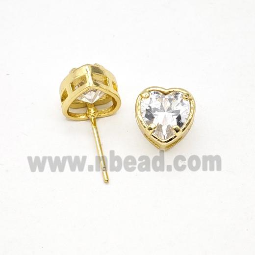 Copper Earring Studs Pave Zircon, Gold Plated