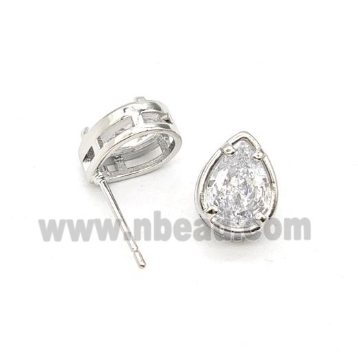 Copper Earring Studs Pave Zircon, Gold Plated