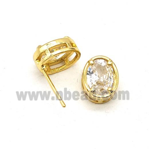 Copper Earring Studs Pave Zircon, Gold Plated