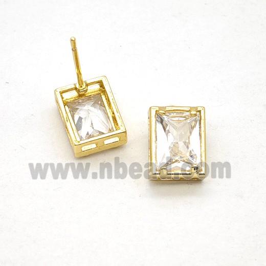 Copper Rectangle Stud Earrings Pave Zirconia Gold Plated