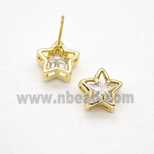 Copper Earring Studs Pave Zircon, Gold Plated