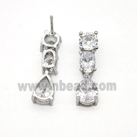 Copper Earring Studs Pave Zircon, Gold Plated