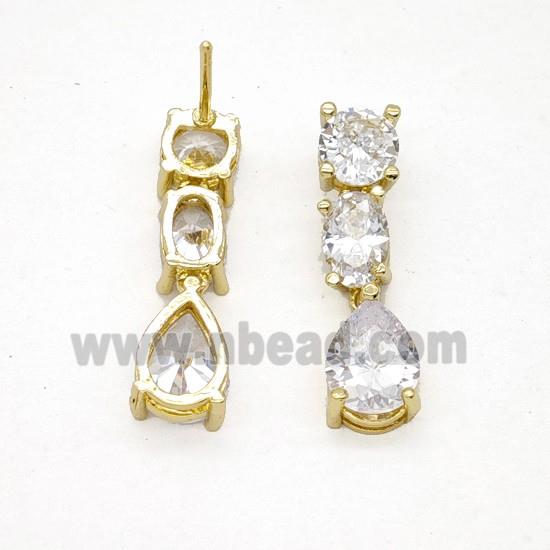 Copper Stud Earrings Pave Zirconia Gold Plated