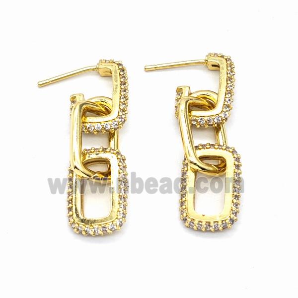 Copper Stud Earrings Pave Zirconia Gold Plated