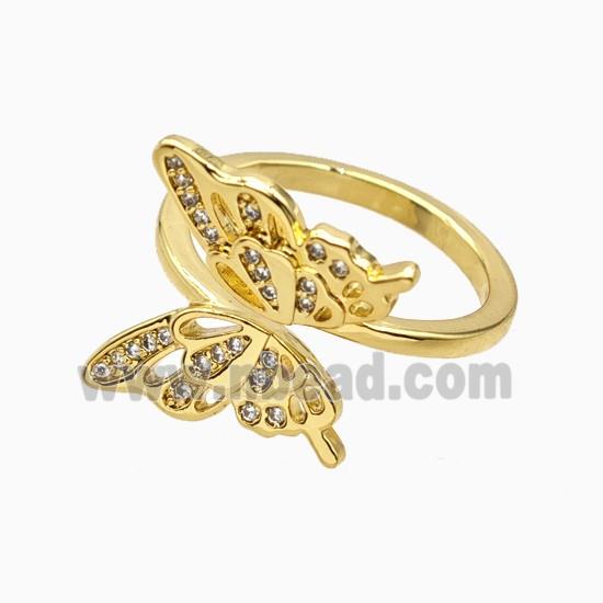 Copper Butterfly Ring Pave Zirconia 18K Gold Plated