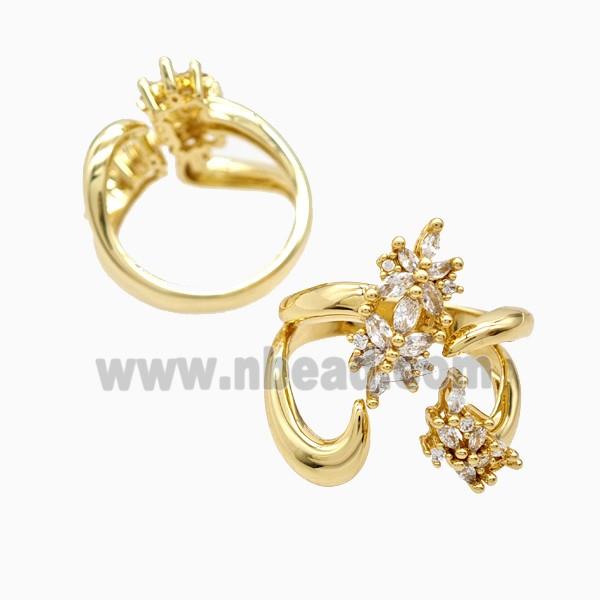 Copper Flower Rings Pave Zirconia 18K Gold Plated
