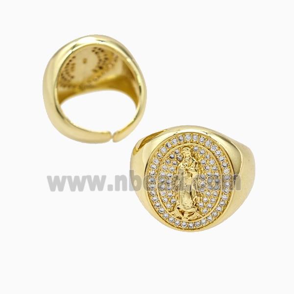 Copper Jesus Rings Pave Zirconia 18K Gold Plated