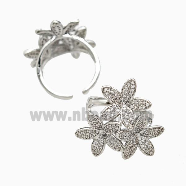 Copper Flower Rings Pave Zirconia Platinum Plated