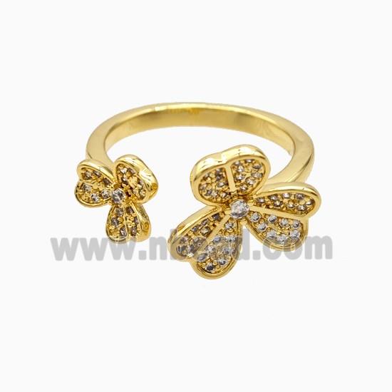 Copper Clover Rings Pave Zirconia 18K Gold Plated