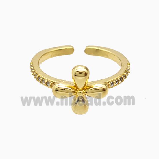 Copper Cross Rings Pave Zirconia 18K Gold Plated