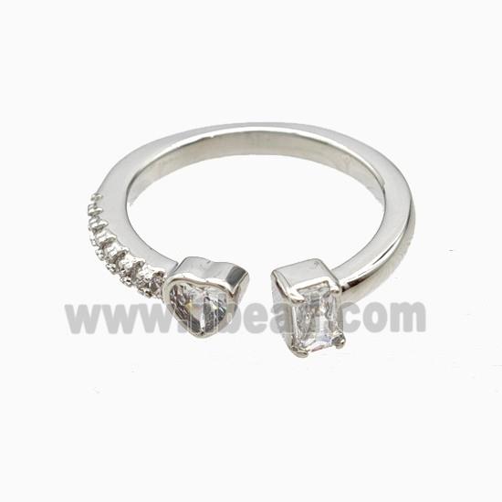 Copper Heart Rings Pave Zirconia Platinum Plated