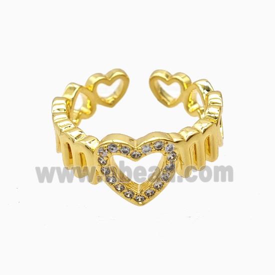 Copper Heart Rings Pave Zirconia 18K Gold Plated