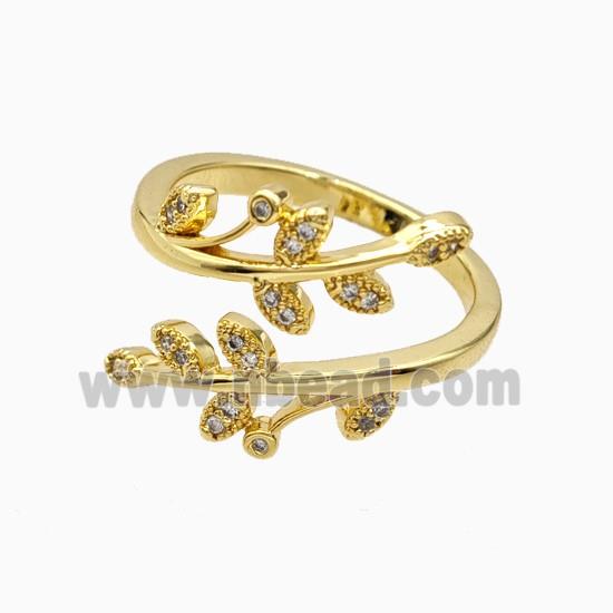 Copper Leaf Rings Pave Zirconia 18K Gold Plated