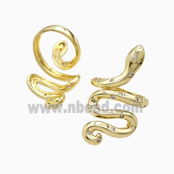 Copper Snake Rings Pave Zirconia 18K Gold Plated
