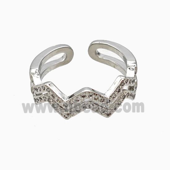 Copper Wave Rings Pave Zirconia Platinum Plated