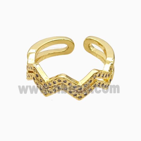 Copper Rings Pave Zirconia Wave 18K Gold Plated