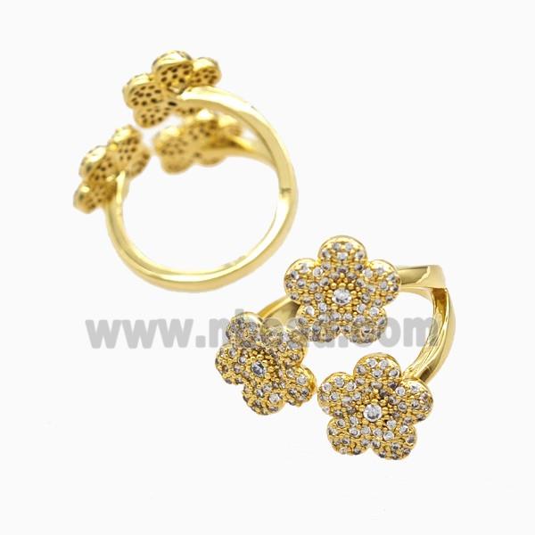 Copper Flower Rings Pave Zirconia 18K Gold Plated