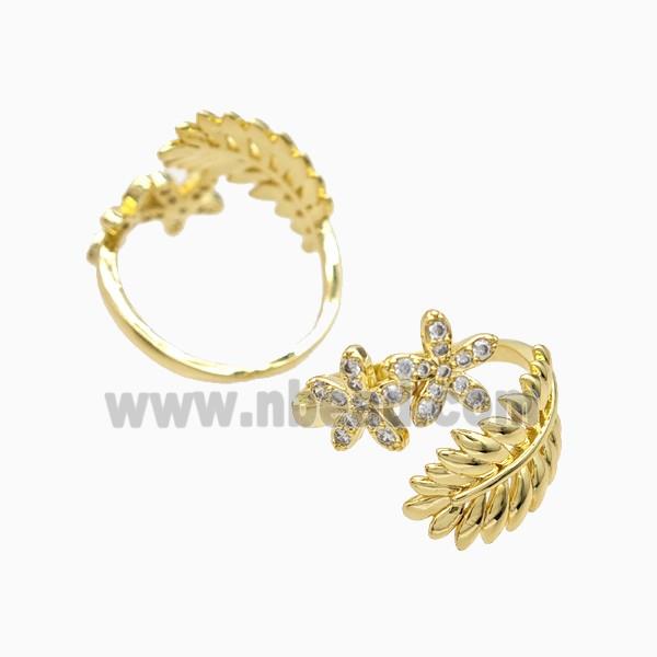 Copper Flower Leaf Rings Pave Zirconia 18K Gold Plated