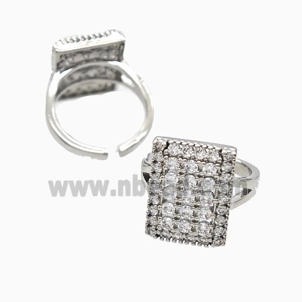 Copper Rectangle Rings Pave Zirconia Platinum Plated