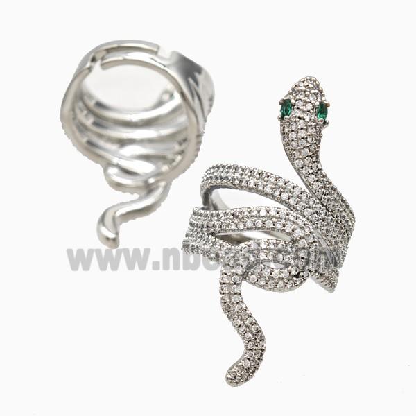 Copper Snake Rings Pave Zirconia Platinum Plated