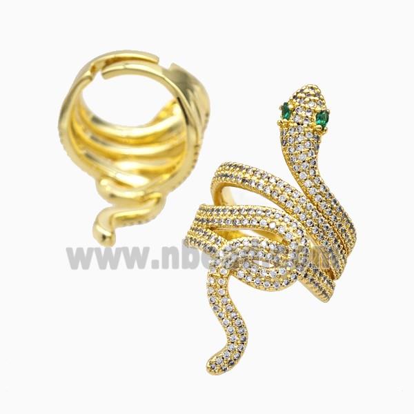 Copper Snake Rings Pave Zirconia 18K Gold Plated