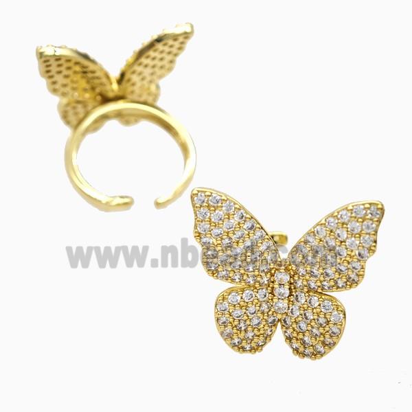 Copper Butterfly Rings Pave Zirconia 18K Gold Plated