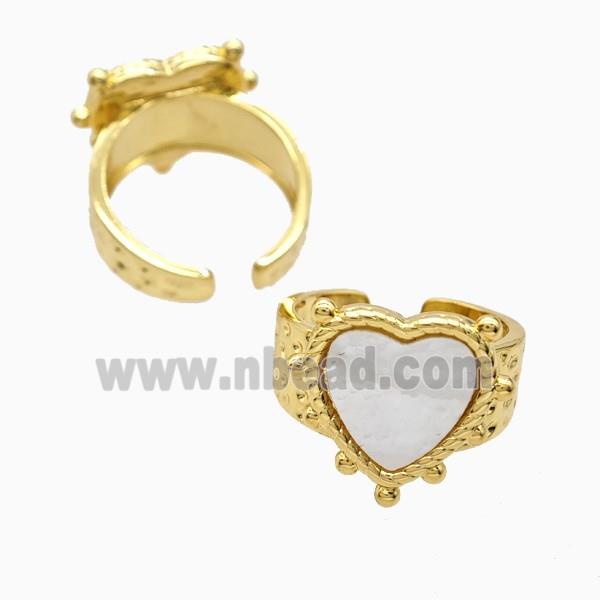 Copper Heart Rings Pave Shell 18K Gold Plated