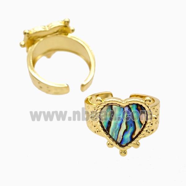Copper Heart Rings Pave Abalone Shell 18K Gold Plated