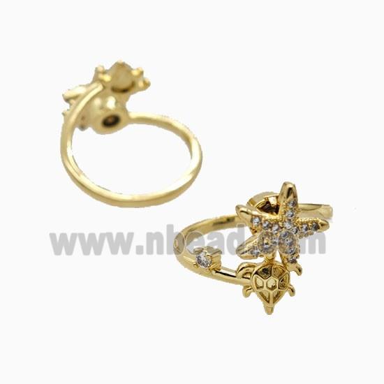 Copper Tortoise Starfish Rings Pave Zirconia 18K Gold Plated