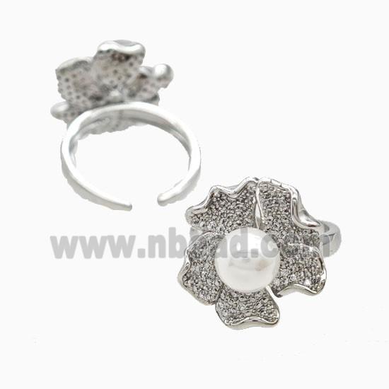 Copper Flower Rings Pave Zirconia Resin Platinum Plated