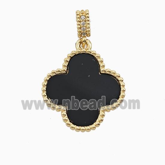 Copper Clover Pendant Pave Shell 18K Gold Plated