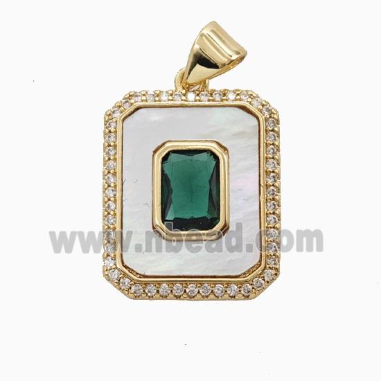 Copper Rectangle Pendant Pave Zirconia Shell 18K Gold Plated
