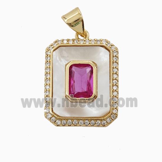 Copper Rectangle Pendant Pave Zirconia Shell 18K Gold Plated