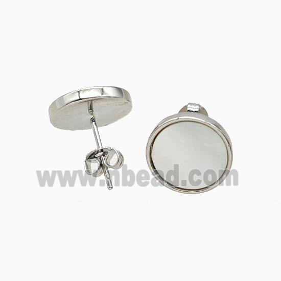 Copper Stud Earrings Pave Shell Platinum Plated