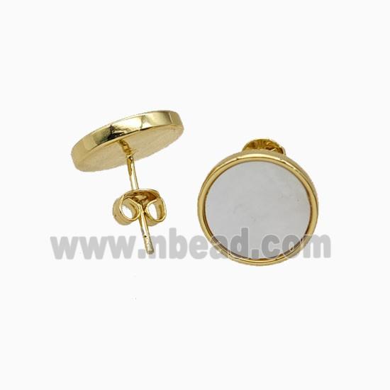 Copper Stud Earrings Pave Shell 18K Gold Plated