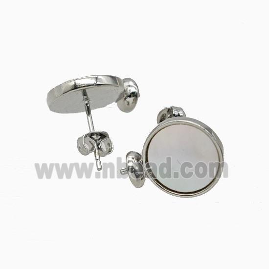 Copper Stud Earrings Pave Shell Platinum Plated